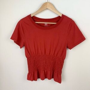 Anthropologie Maeve Red Orange Smocked Top